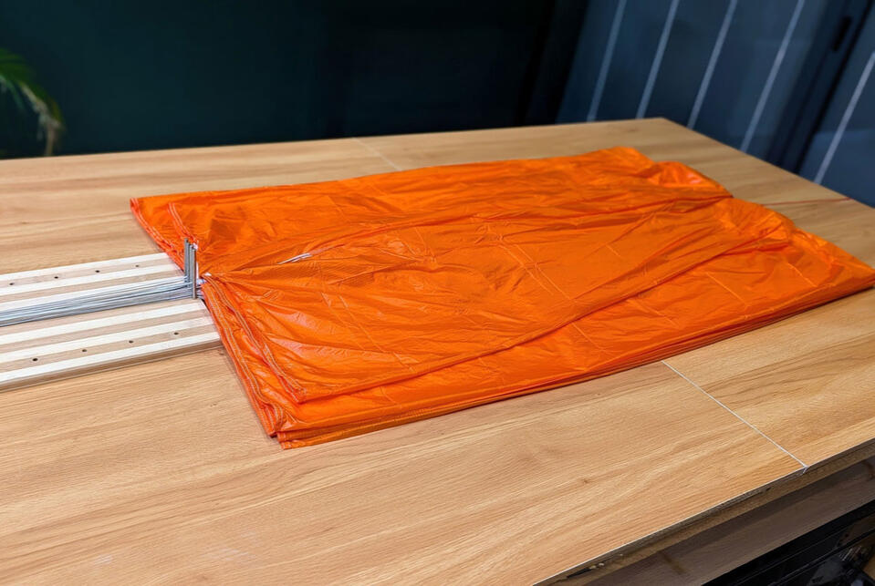 Precision Repack clean elevated packing table with perfectly folded parachute